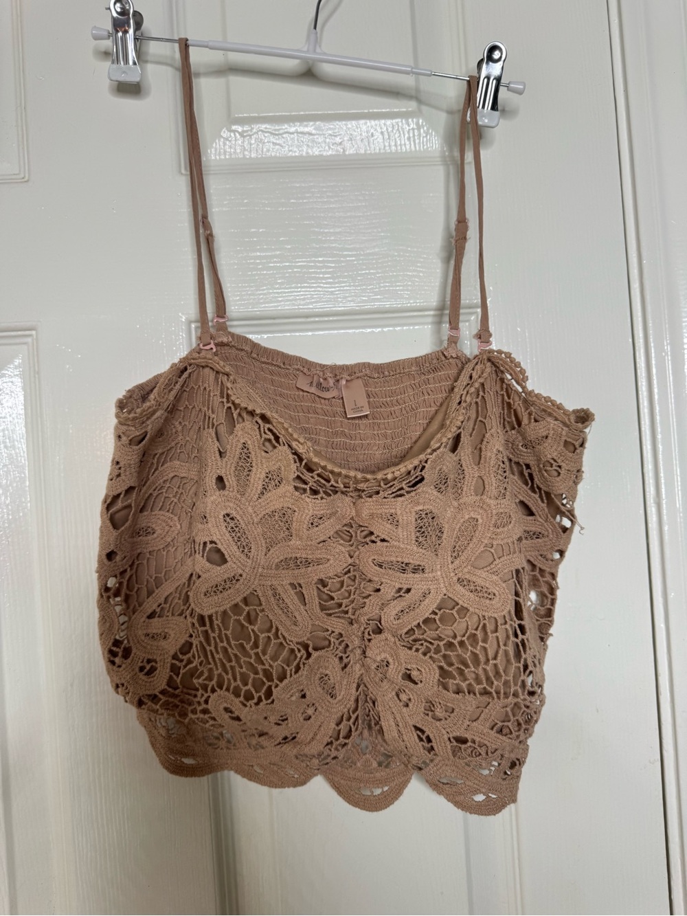 Willow Crochet Floral Lace Crop Tank Top - Beige/Tan